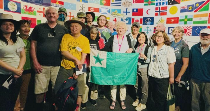 People holding an Esperanto flag